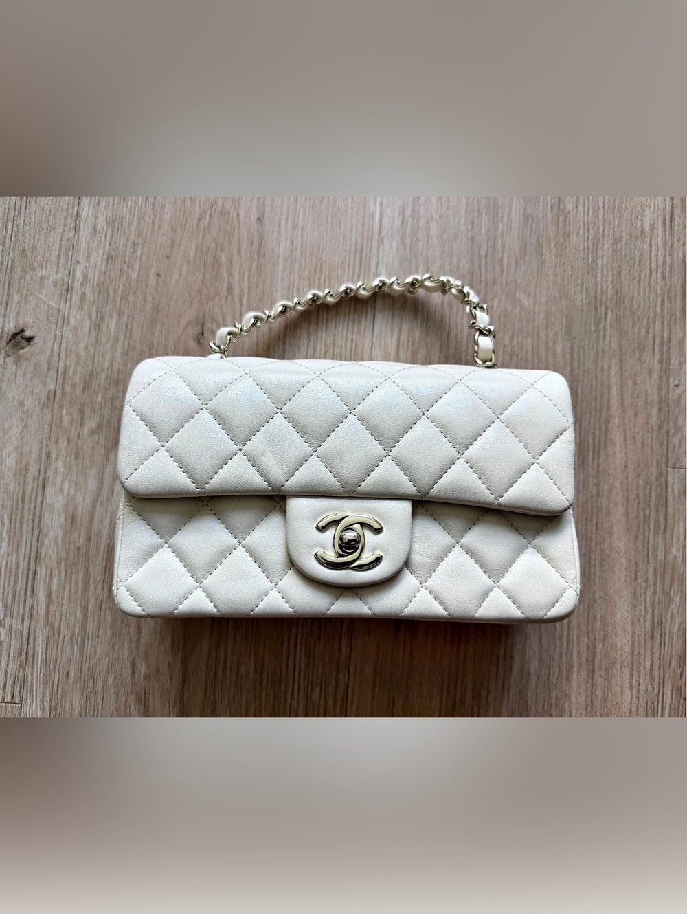 Chanel Mini Rectangular Top Handle Flap Bag Crossbody White